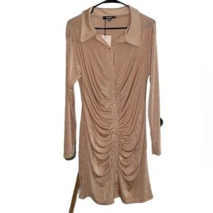 Long sleeve tan ruched shirt dress - Missguided Plus